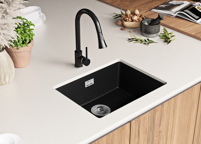 Lavello Cucina In Granito Nero 50x45 Cm - 1 Vasca Con Sifone - Antimicrobico E Resistente - Foto 7