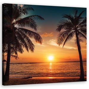 Tableau Verre Acrylique Paysage Plage - 125x50 Cm - Palmiers, Mer, Sable - Marque Tulup - Neuf