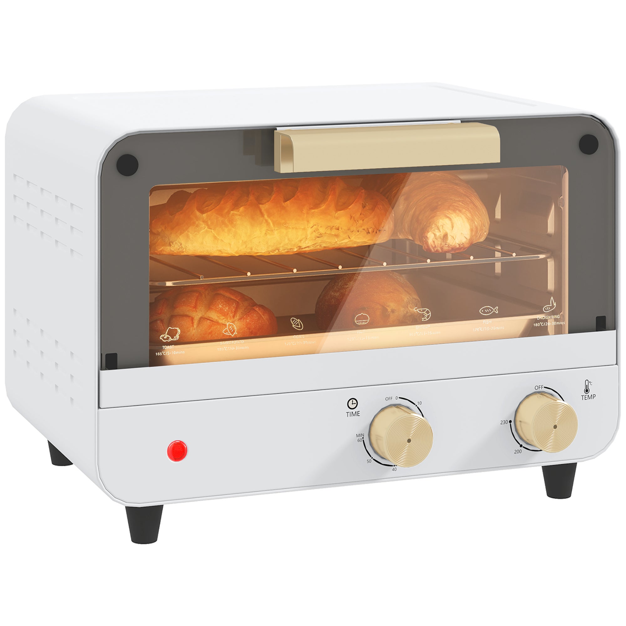 Horno eléctrico de 12l con 2 niveles, temporizador y temperatura ajustable, mini horno en acero inoxidable, vidrio y plástico, 31,5 x 27,7 x 22,7 cm