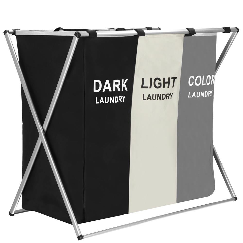 Cos rufe 3 compartimente cadru aluminiu 146 litri, 68x40x60 cm, organizare, negru 146000ml