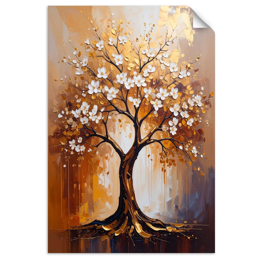 Naklejka na ścianę, Złote Drzewo Życia Kwiaty Abstrakcja 90x130