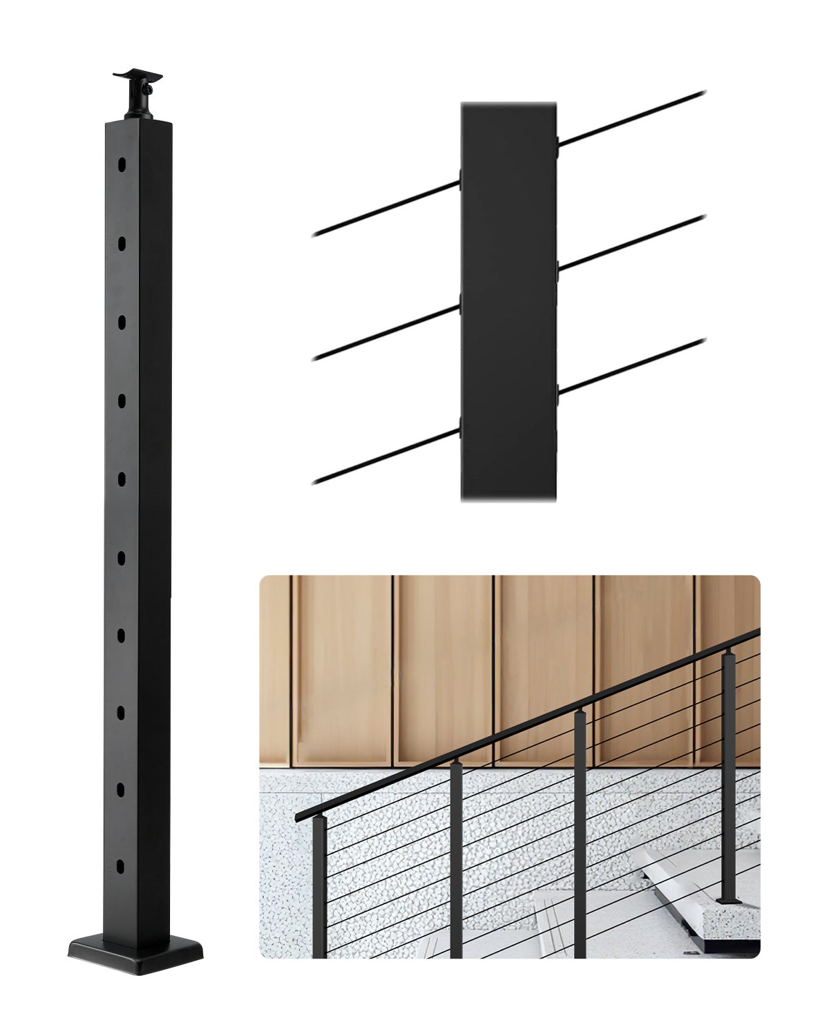 Słupek balustrady kablowej VEVOR 914x50,8x50,8 mm 30° Otwory 1JZLGZXHS914YIVIS001V0