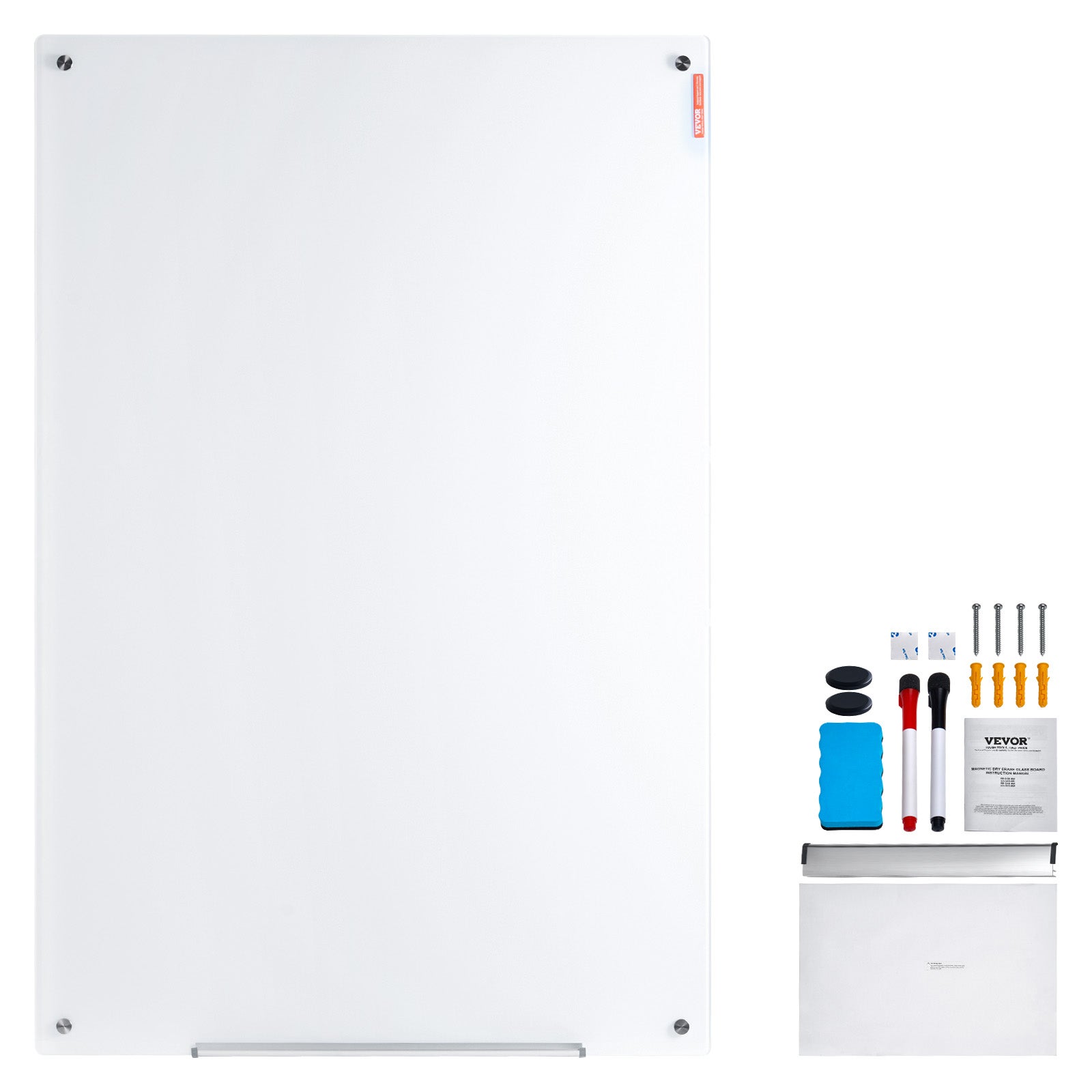 Tableau Blanc Magnétique VEVOR en Verre Effaçable à Sec 90 x 60 cm, Grand Tableau Mémo Mural Sans Cadre avec Plateau, Effaceur et 2 Marqueurs - 9