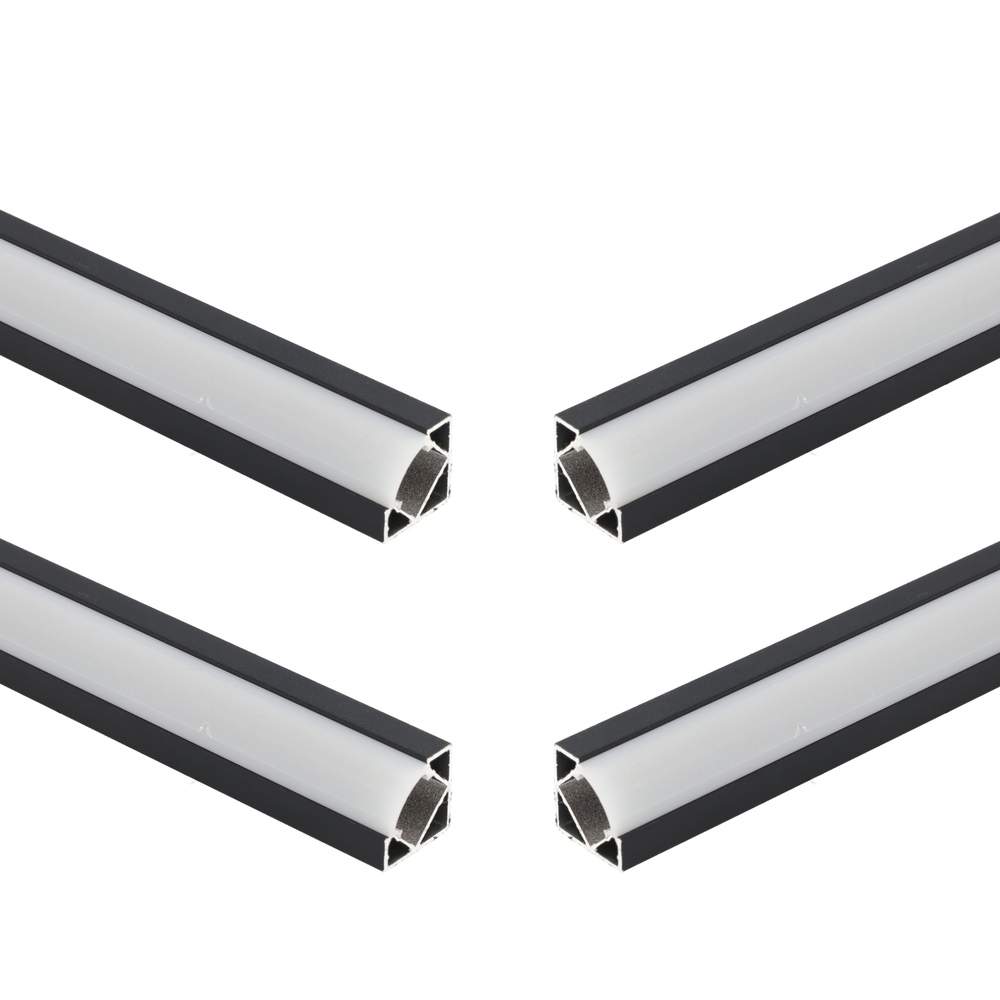 Zestaw 4 szt. czarnych profili aluminiowych 1 m do narożnych taśm LED z przezroczystą osłoną 18,2 x 18,2 mm