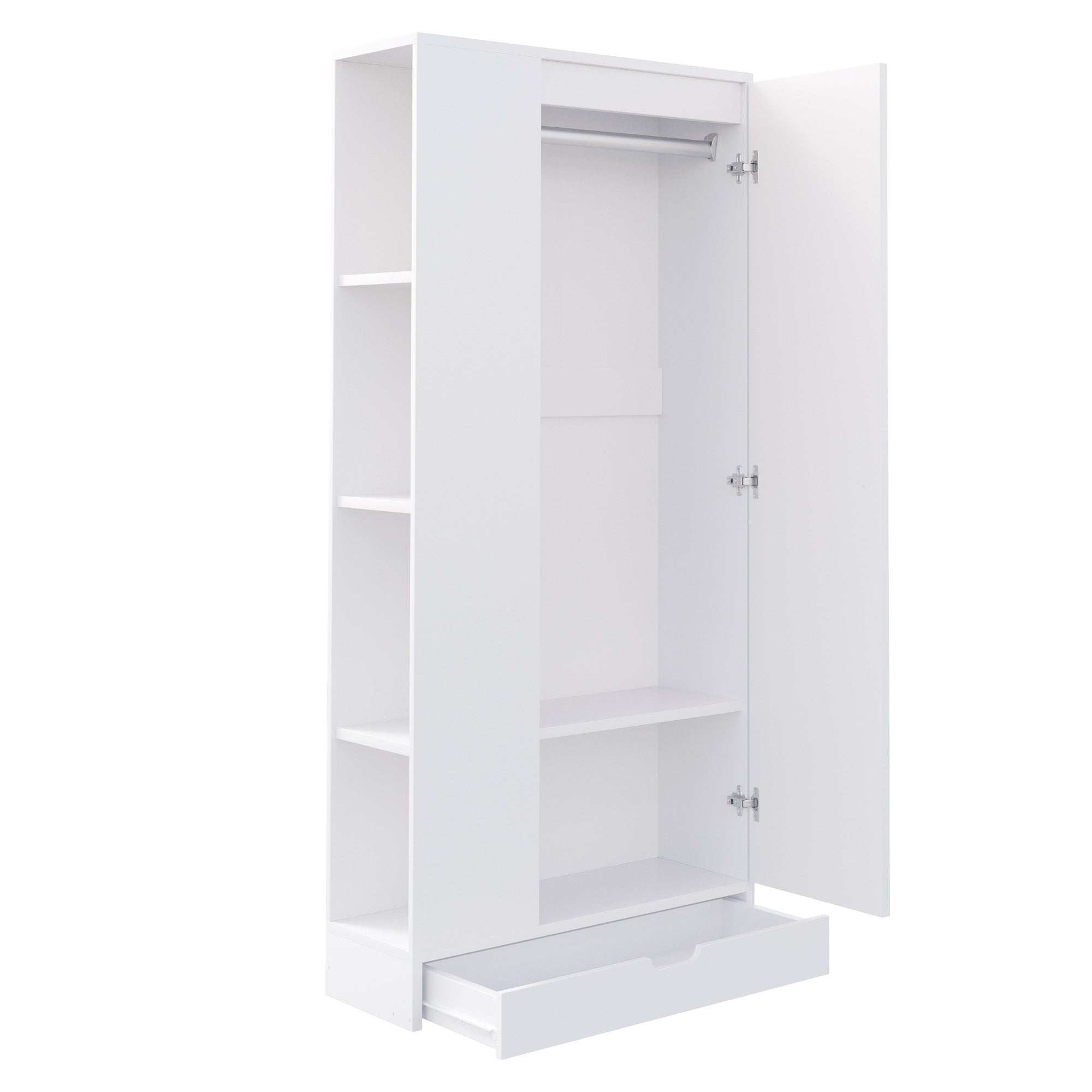 Armoire avec 1 porte, 1 tiroir et étagères latérales - 70 x 40 x 170 cm - Métal+contreplaqué+MDF - Blanc - 9