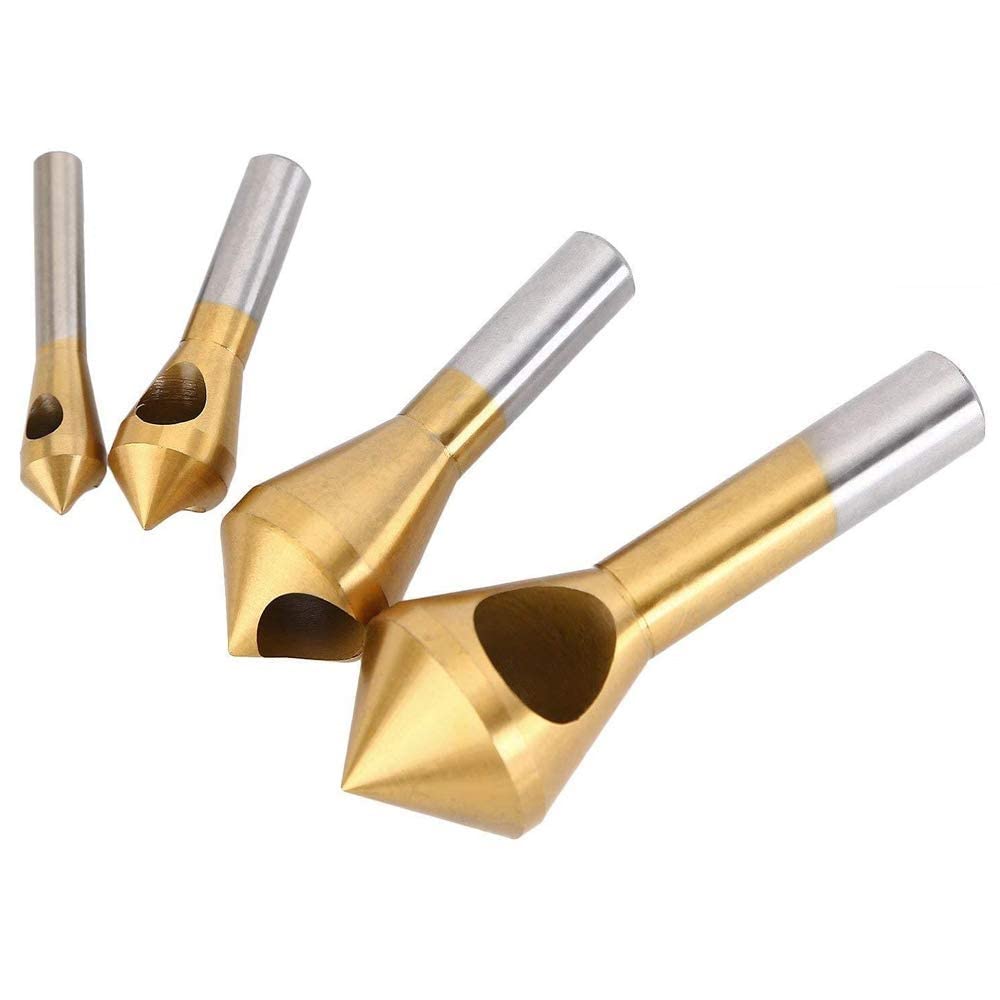 Zestaw 4 stożkowych frezów HSS - Z powłoką tytanową 90° - Do drewna, metalu, żelaza, plastiku, aluminium