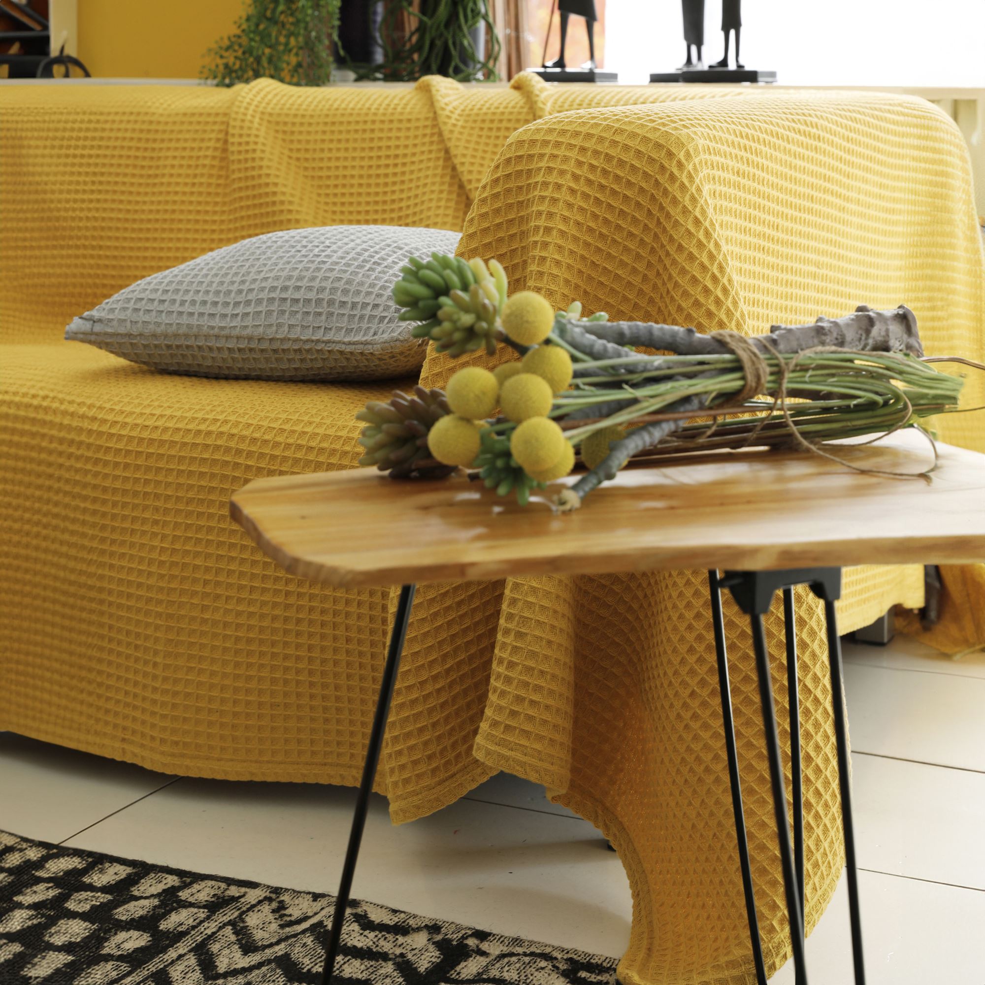 Jeté de canapé FEROE 230x250 jaune curry en coton - 2