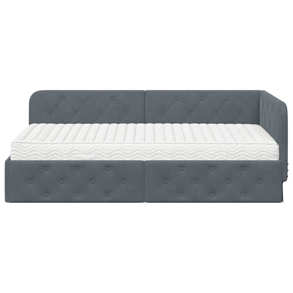 Cadre de lit d'angle en velours gris foncé pour la chambre, 90 × 190 cm - 5