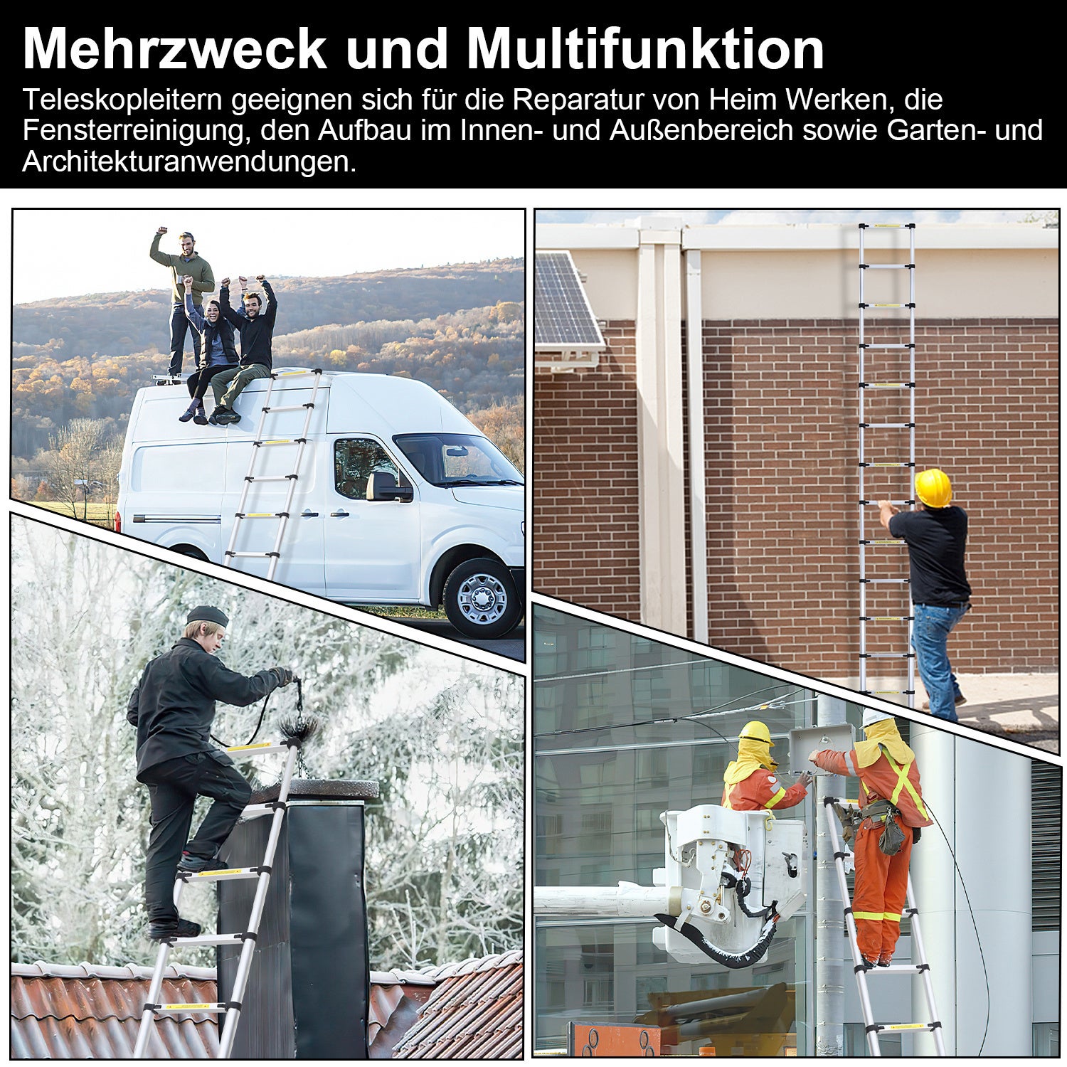 Escalera telescópica de aluminio prémium de 3,2 m, extensible y plegable, antideslizante, multifuncional - 4