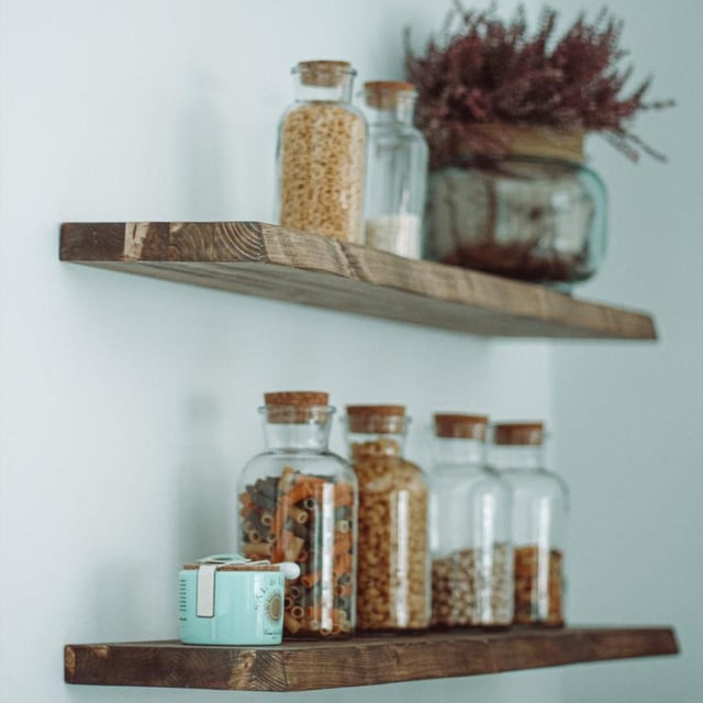 BLENOM Mensola sospesa legno massiccio sostenibile da muro bordo irregolare Paima 40x23x3cm Rovere Antico