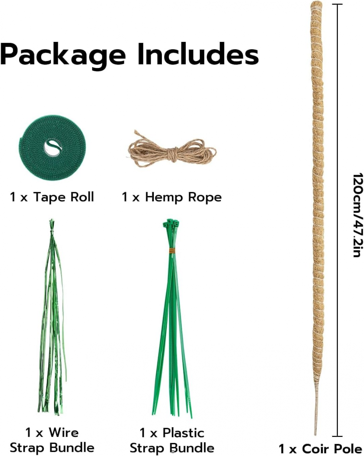 Tuteur Plante Grimpante Coco sur Piquet de Plante 120cm, Support Tuteur de Coco Largeur de 7mm Pliable Poteau de Croissance de Grimpantes - 2