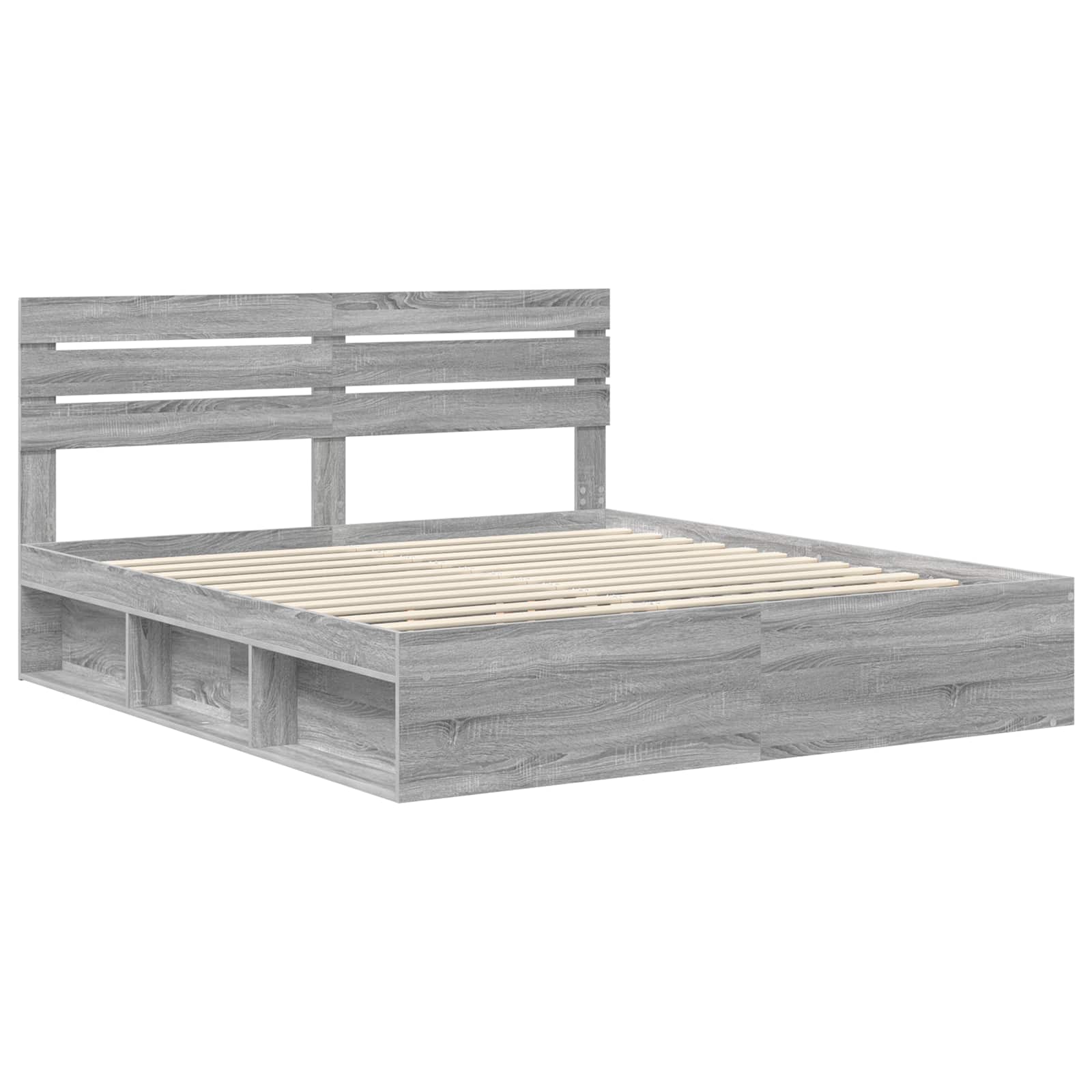 Cadre de lit gris en pin massif pour la chambre, 200 × 200 cm - 4