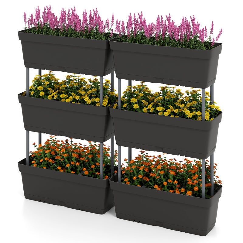 Podwyższona donica pionowa z 6 pojemnikami, łóżkiem ogrodowym do samodzielnego montażu, przeznaczona do uprawy owoców, warzyw i kwiatów, czarny