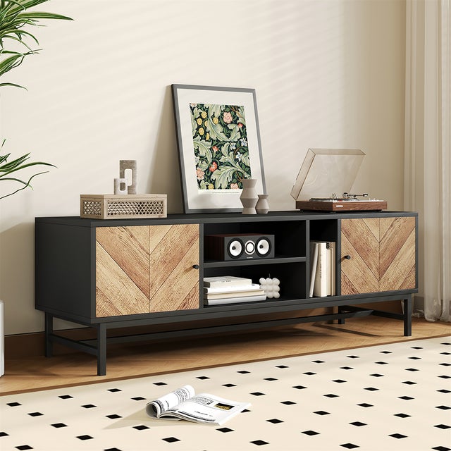 Vitrine Sideboard 170 Cm - 55x38 Cm - Avec Éclairage LED RGB - 4 Portes + 1 Tiroir - Noir - Meuble De Rangement