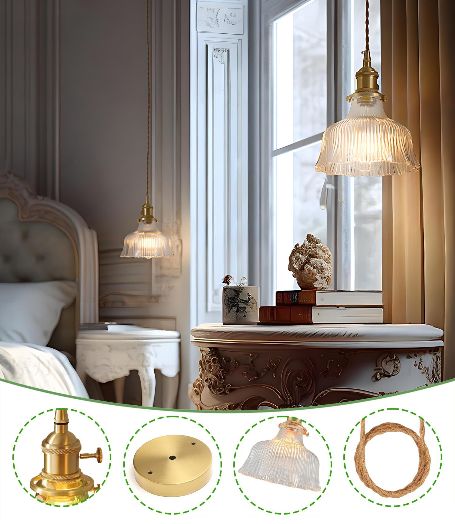 Szklany żyrandol do sypialni w stylu retro z kloszem, 18 x 20 cm, przezroczysty, 220 V, oprawka E27 (brak w zestawie), podstawa 12 cm - 5