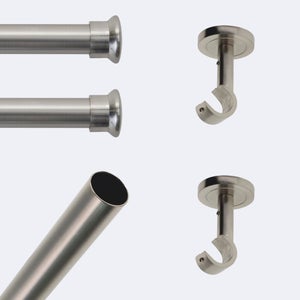 Kit Tringle à Rideau Métal Fixation Plafond HDTL - 25/19 Mm, Longueur 400 Cm - Acier Inoxydable - Pour Rideaux Lourds