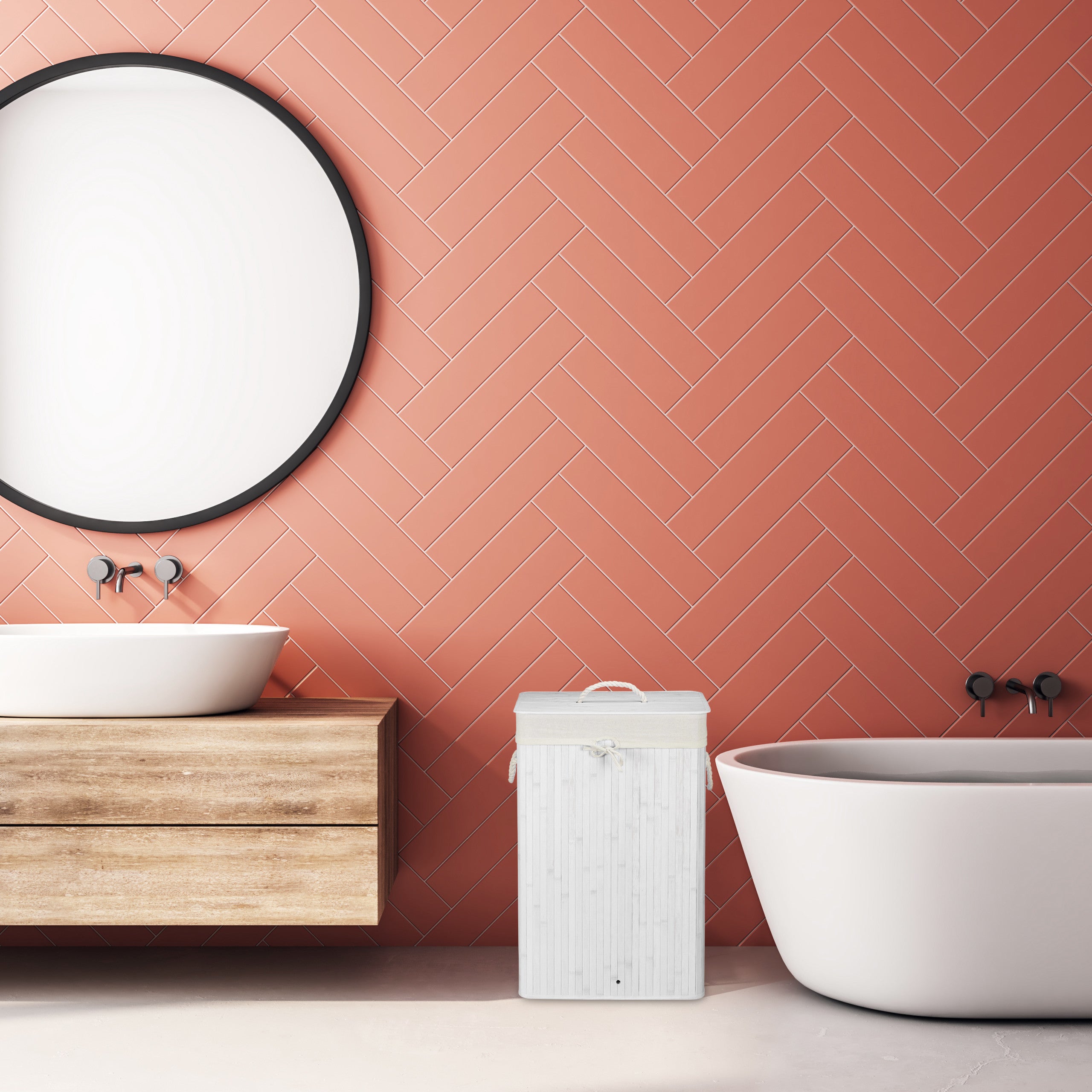 Panier à linge bambou, lot de 2, corbeille linge pliante, 83L par panier, sac intérieur coton, noir et blanc - 2