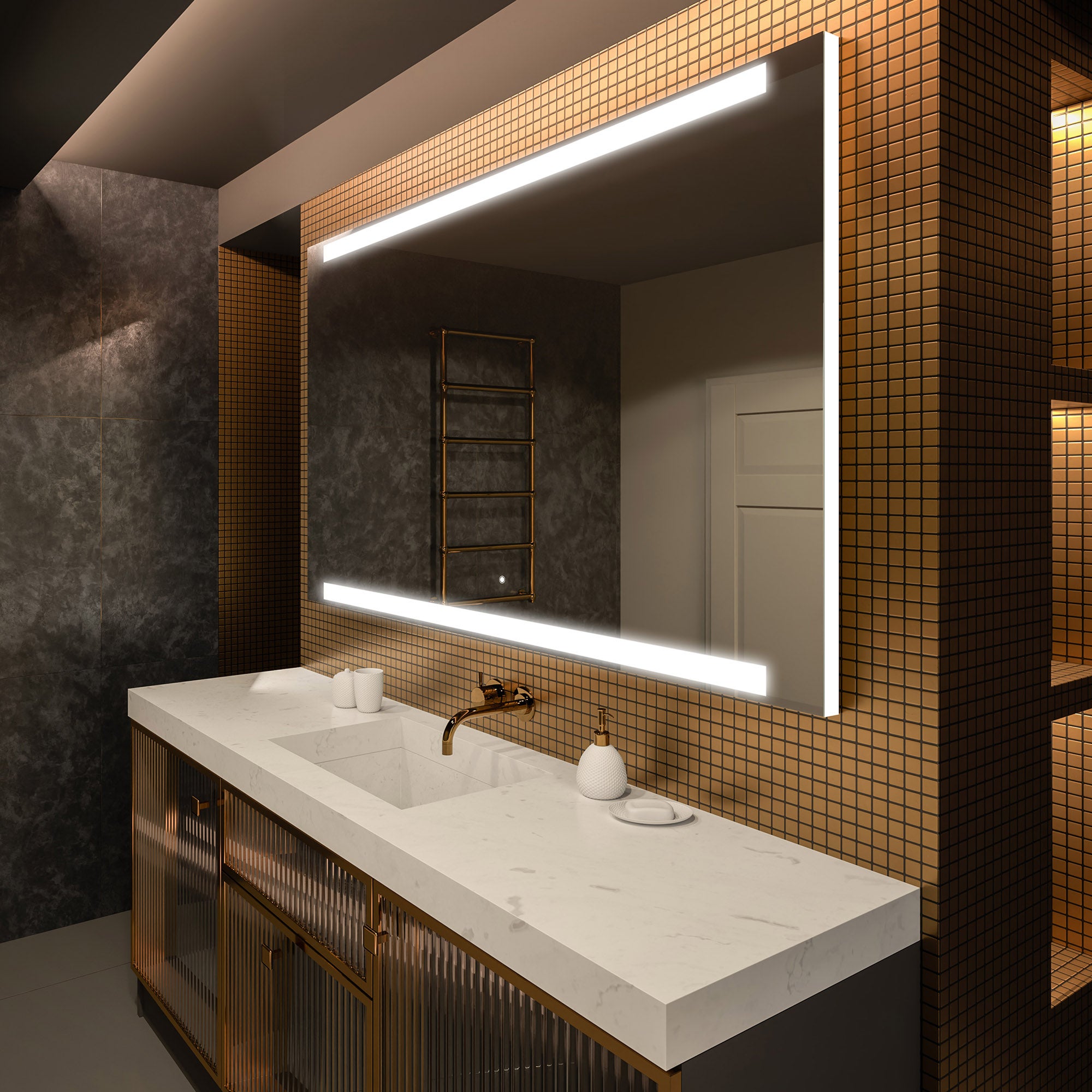 Lustro Premium z podświetleniem LED do łazienki (90x60 cm) Podświetlane lustro LED z dotykowym przełącznikiem oświetlenia