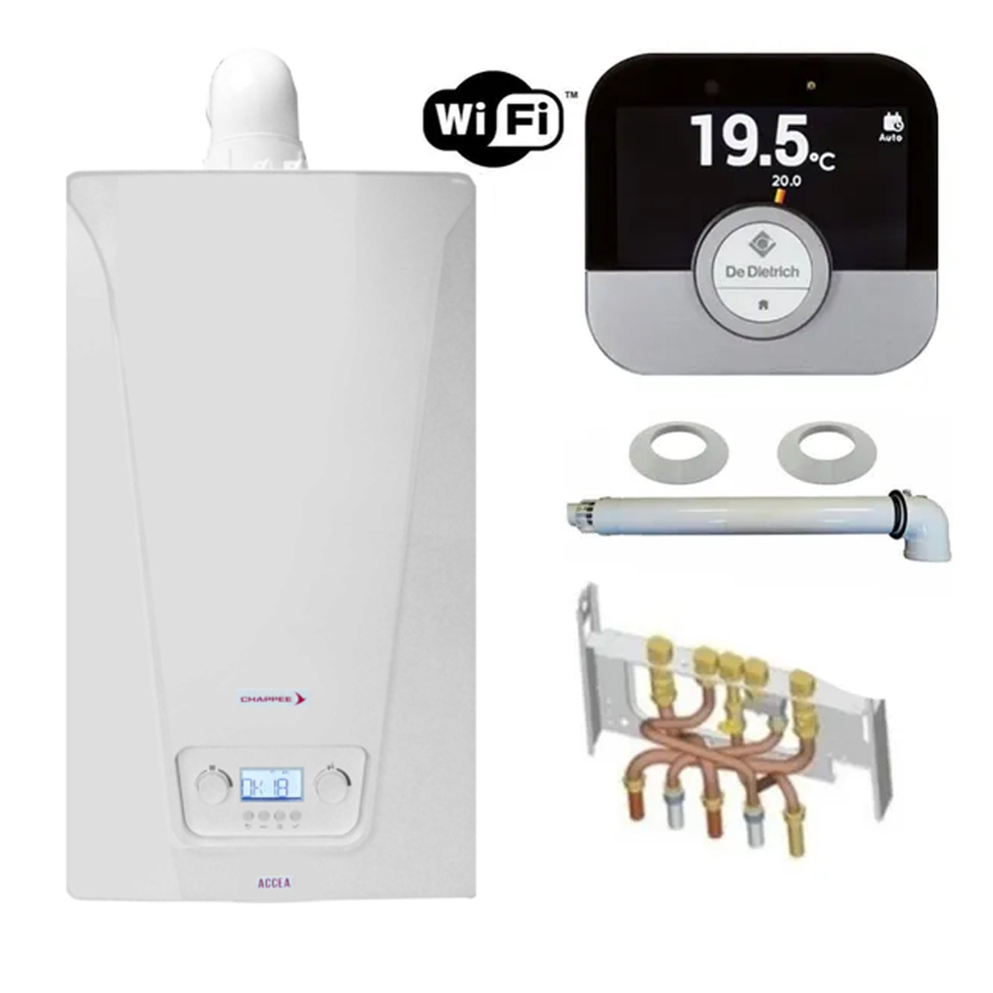 Chaudière Gaz Murale Condensation Accea Chappée 25 kW Complète (Ventouse + Douilles + Dosseret) avec Thermostat Connecté - 2