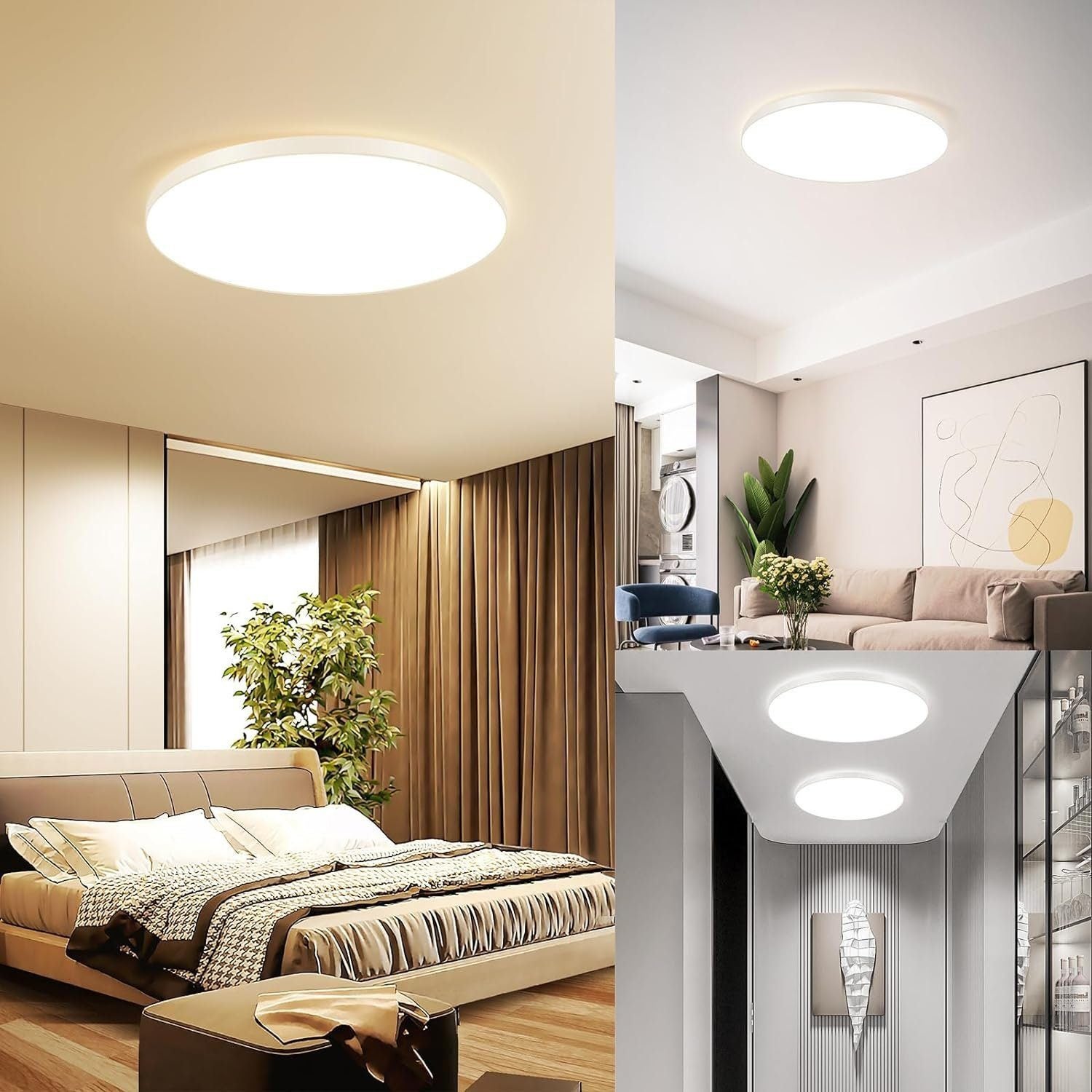 NETTLIFE Lámpara de Techo LED 28cm 30W Redonda IP44 Lámpara de Dormitorio Regulable para Sótano Lámpara de Pasillo de Baño con Control Remoto - 7