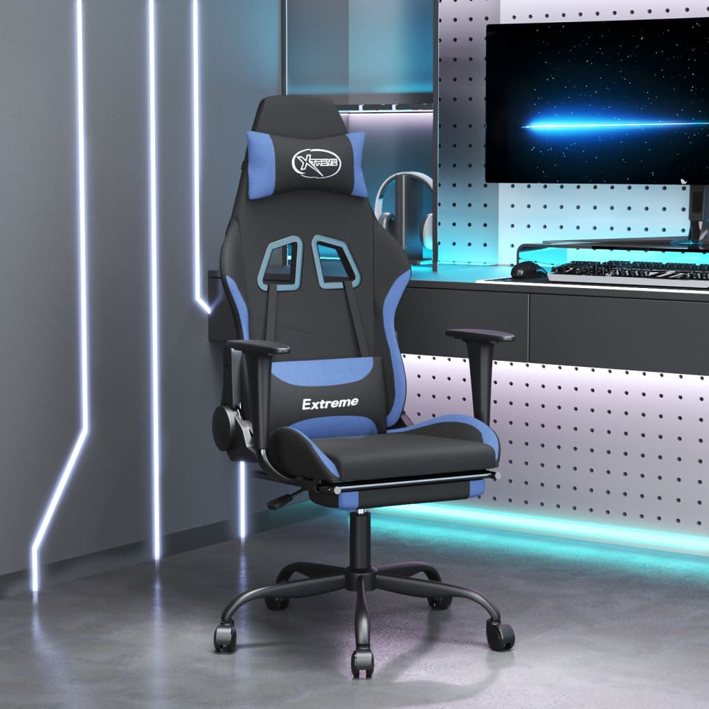 Silla gaming   silla de oficina   silla gamer ergonomica con reposapiés tela negro y azul cfw959665