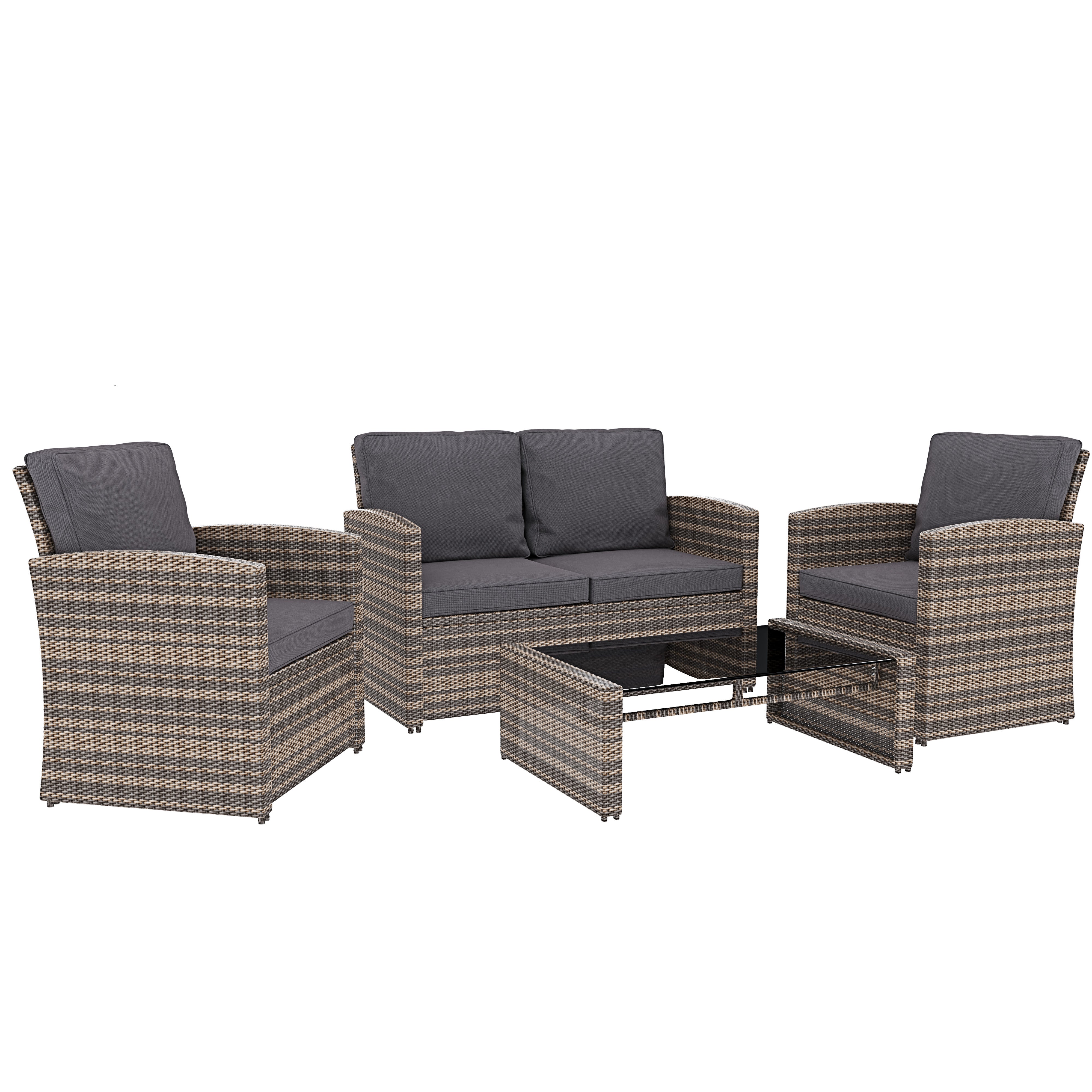 Set Salotto Da Giardino In Rattan Sintetico | 4 Pezzi Con Cuscini E Tavolo In Vetro | Angolo Relax Esterno - 3
