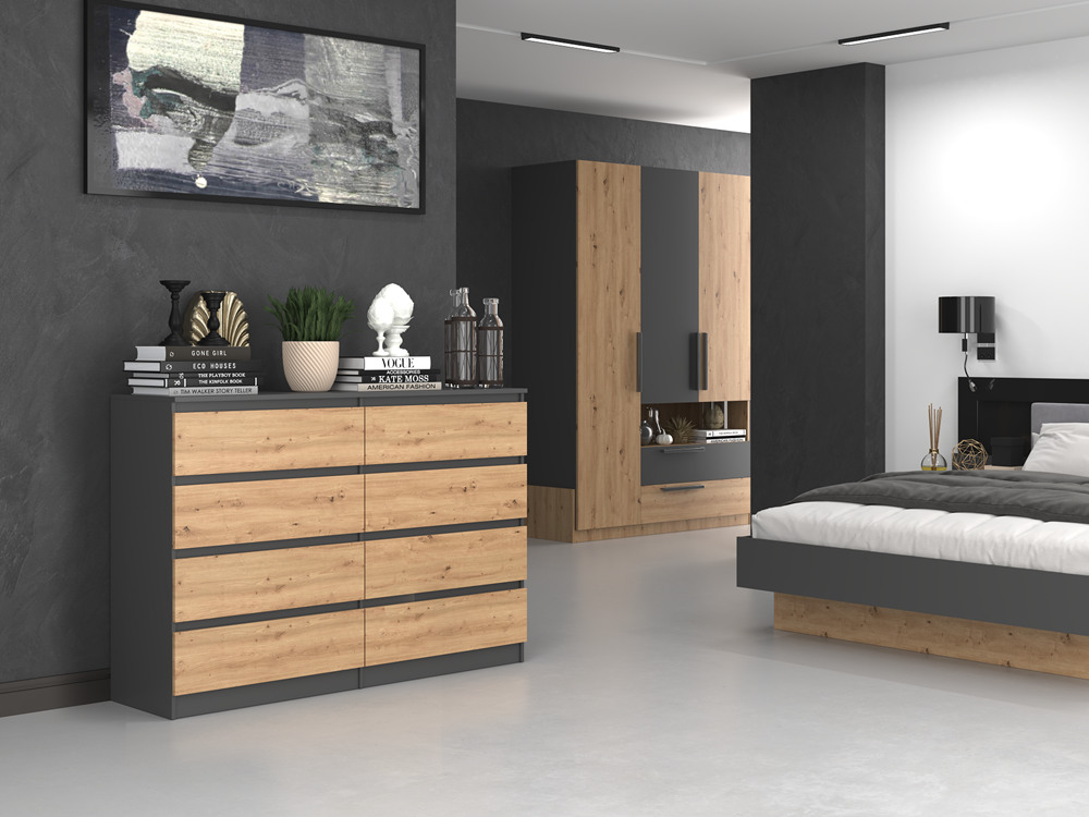MILAN - Commode de chambre 8 tiroirs - 138x97x40cm - Meuble de rangement - Style moderne - Gris&Chêne - 5