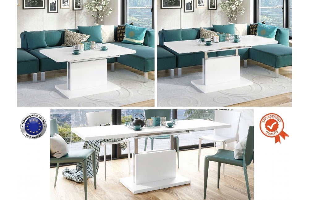 TABLE BASSE ABSOLUT RELEVABLE ET EXTENSIBLE BLANC LAQUE - 4