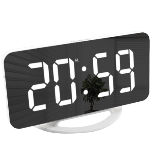 Sveglia Con Proiezione Radio A LED Con Superficie A Specchio Con Display Di Temperatura E Umidità Caratteri Neri Bianchi
