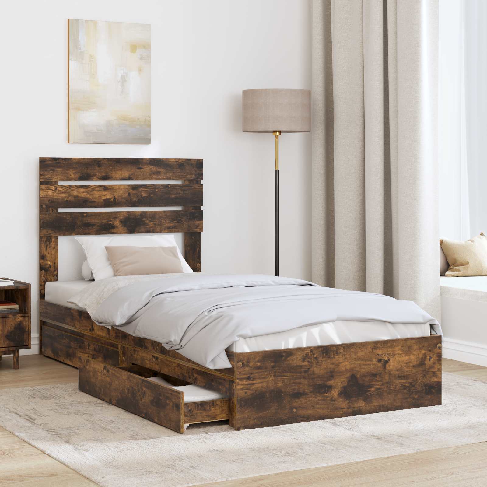 Lit de rangement chêne fumé 75 x 190 cm en panneau de bois - 3