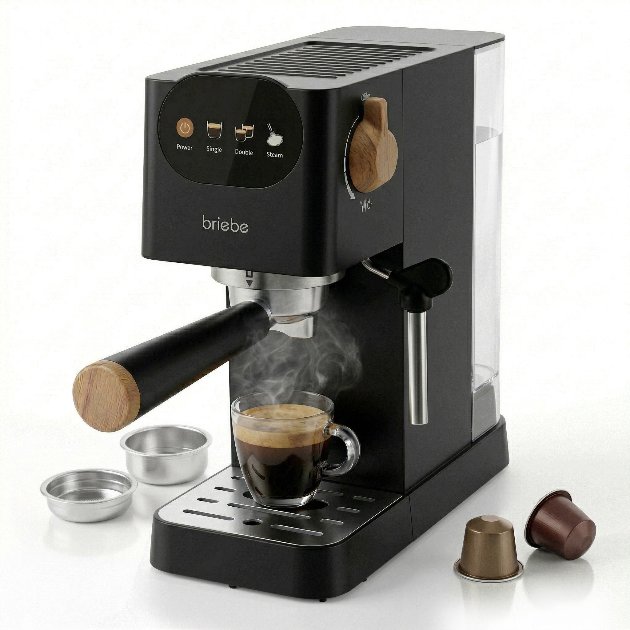 Nordic cafetera espresso 20 bares compatible cápsulas nespresso y café molido espumador leche briebe negro ec1180blk 1350w