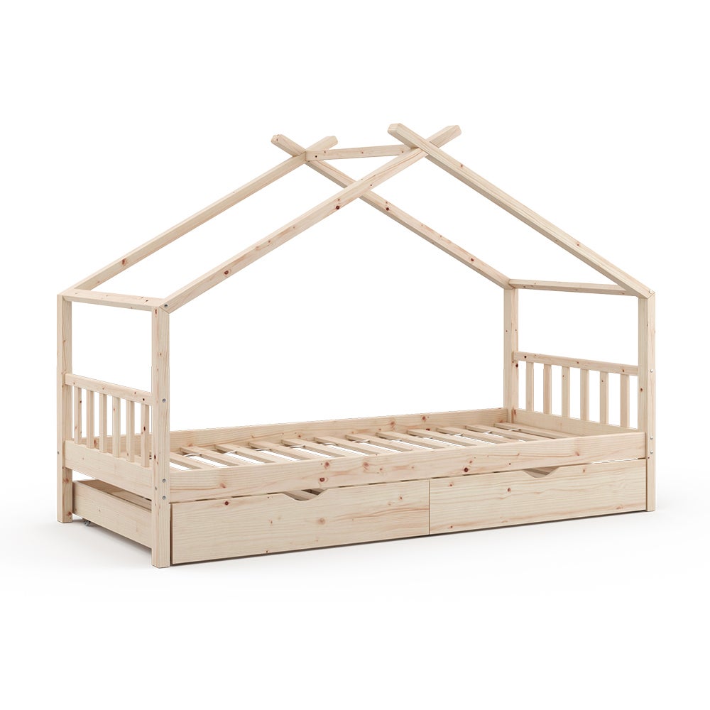 Vitalispa Łóżko domowe Design, Naturalne drewno, 90x200 cm z łóżkiem dla gości