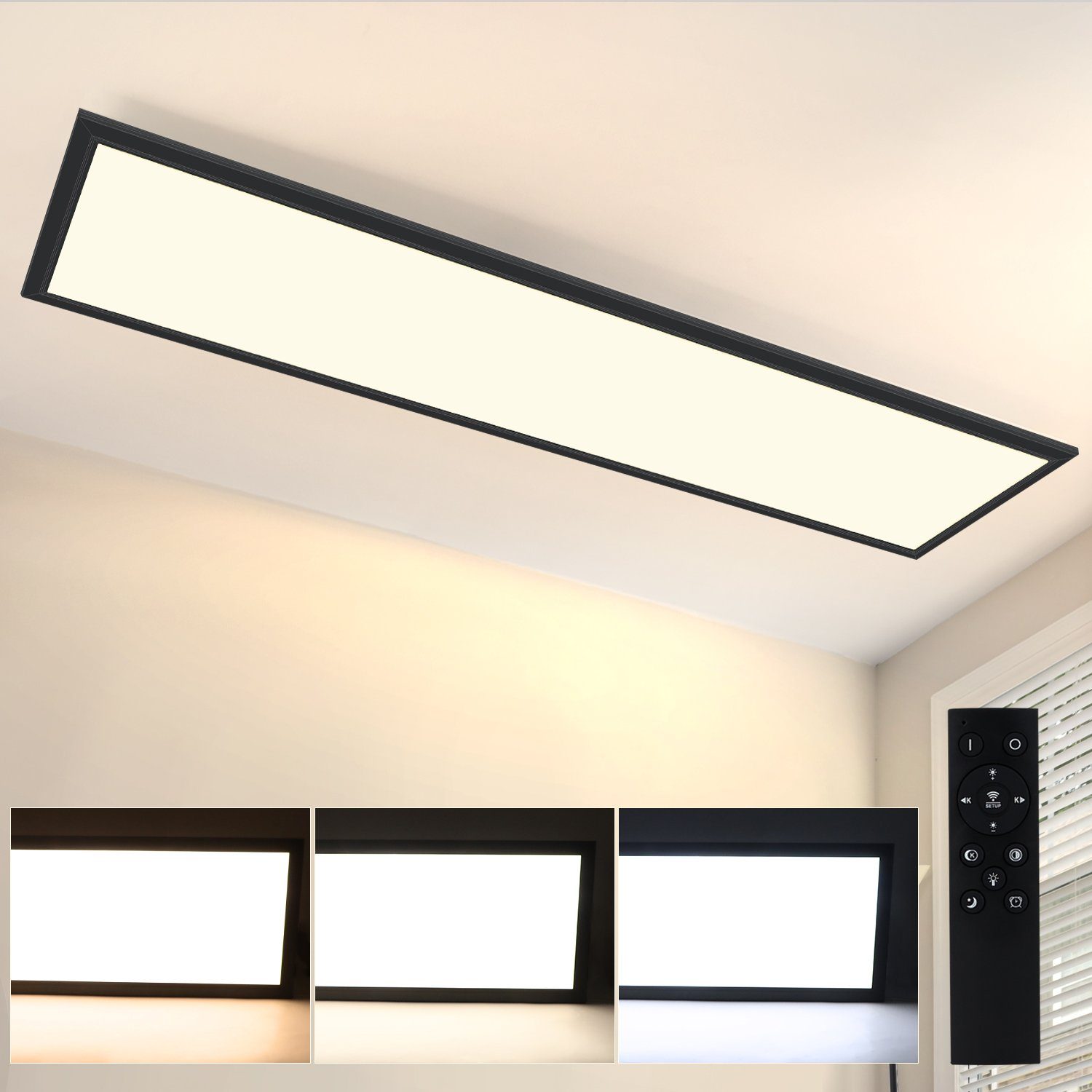 Nettlife L Mpara De Techo Led X Cm W Panel Negro Regulable Con Control Remoto Para Sala De