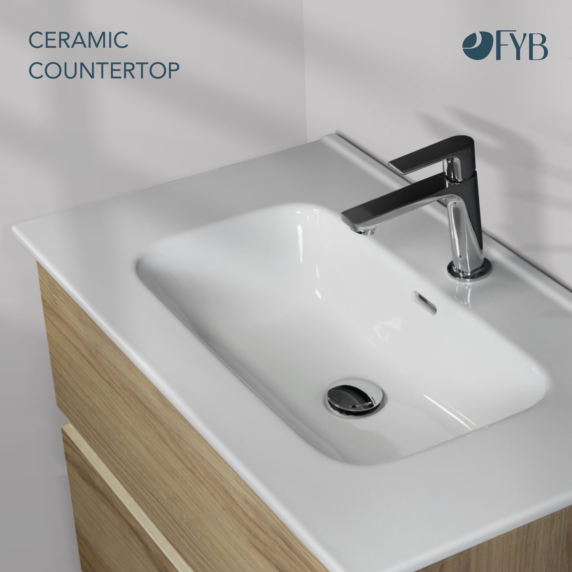 Feel Your Bath, Meuble SDB Effet Bois 100 cm + Vasque Céramique Blanc Brillant – 3 Tiroirs et Pieds, Grand Format - 4