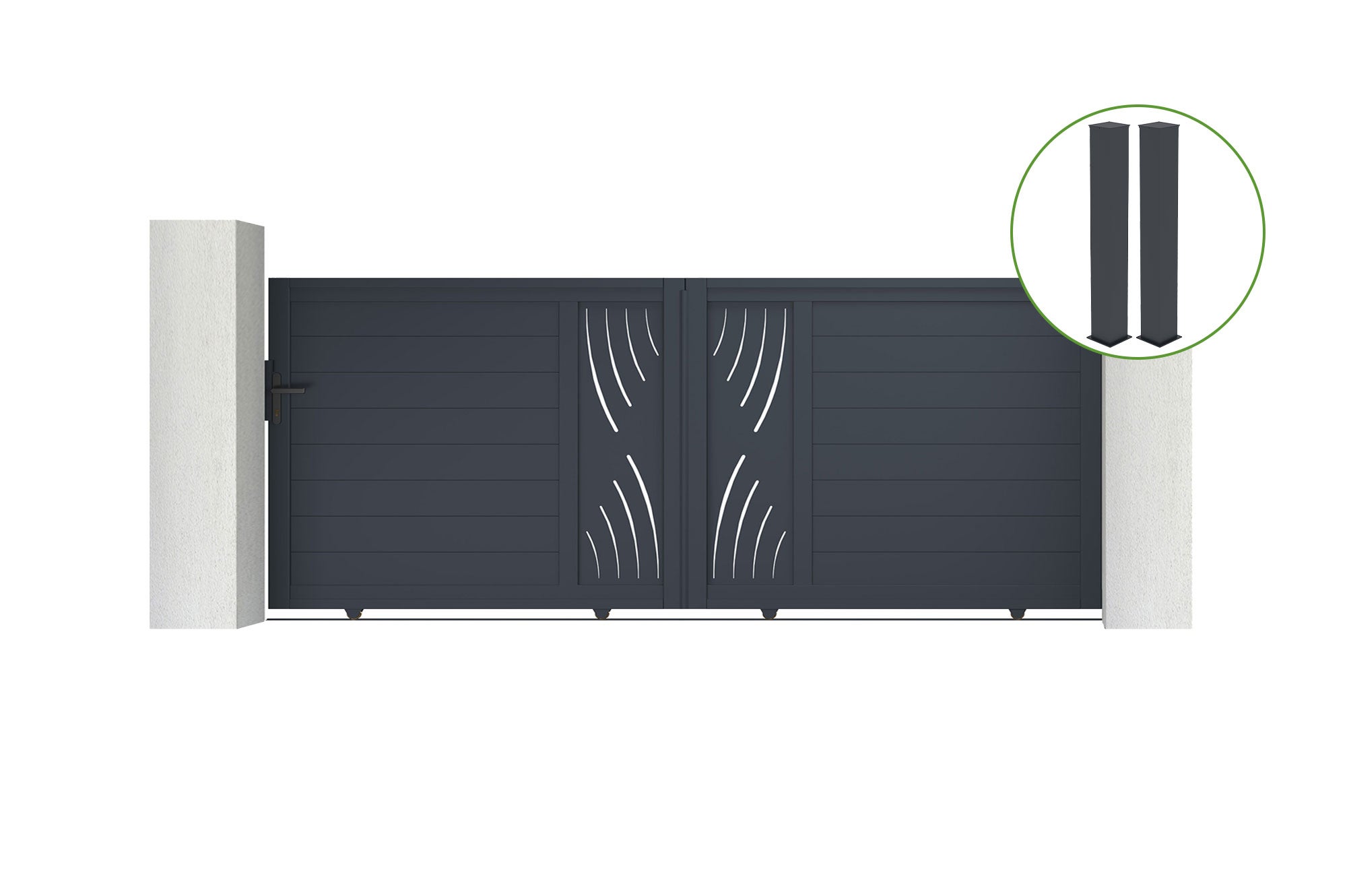 Brama przesuwna 3,5m VEYMONT wys. 140cm aluminium szare + 2 słupki 20x20cm wys.