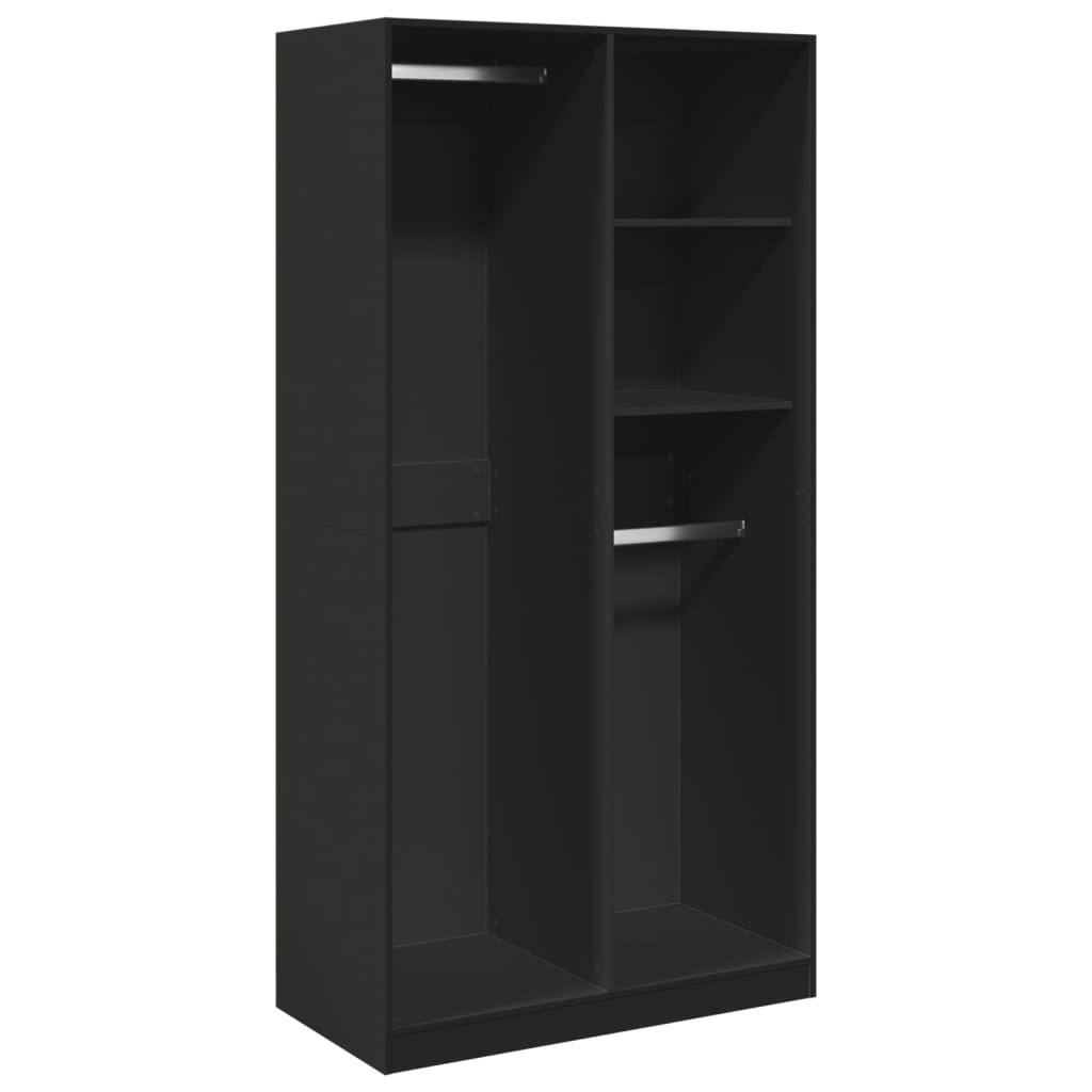 Armario De Madera Contrachapada De 80x52x180 Cm, Color Negro, Con Cajones Y Barra Para Colgar