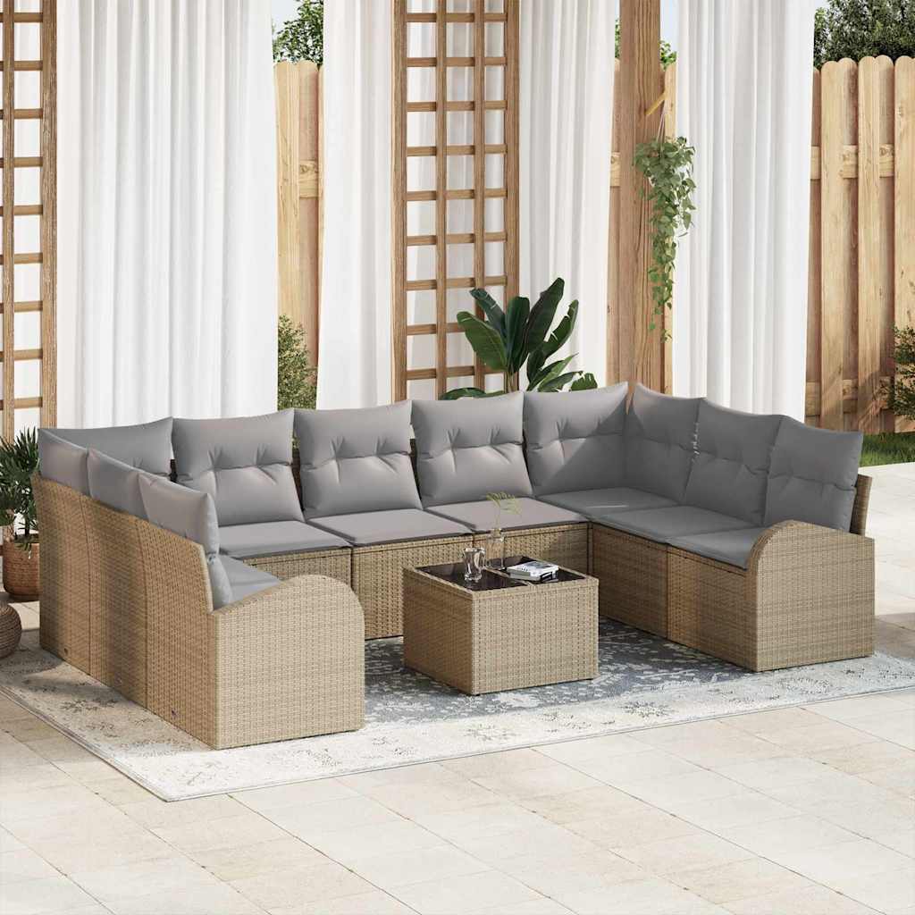 Zestaw Sof z poduszką 10 pcs Beżowy Rattan poli vidaXL