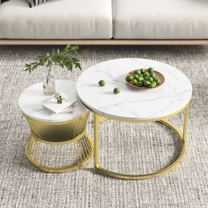 Set di 2 tavolini da salotto di forma organica con finitura effetto legno - THÉA