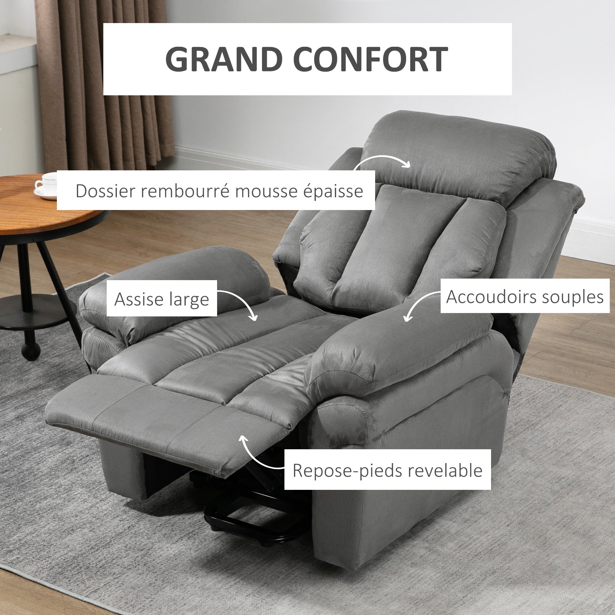 Fauteuil releveur électrique velours 1 place HOMCOM - 7