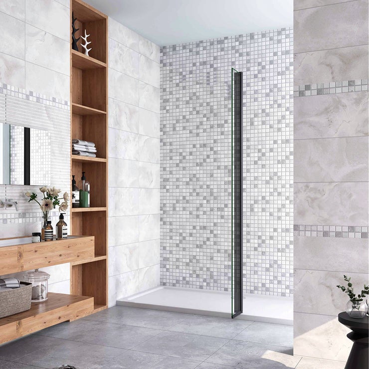 Volet pivotant seul 30x200cm profilé Noir mat retour pivotant à 180° pour paroi de douche à l’italienne en 8mm verre anticalcaire - 3