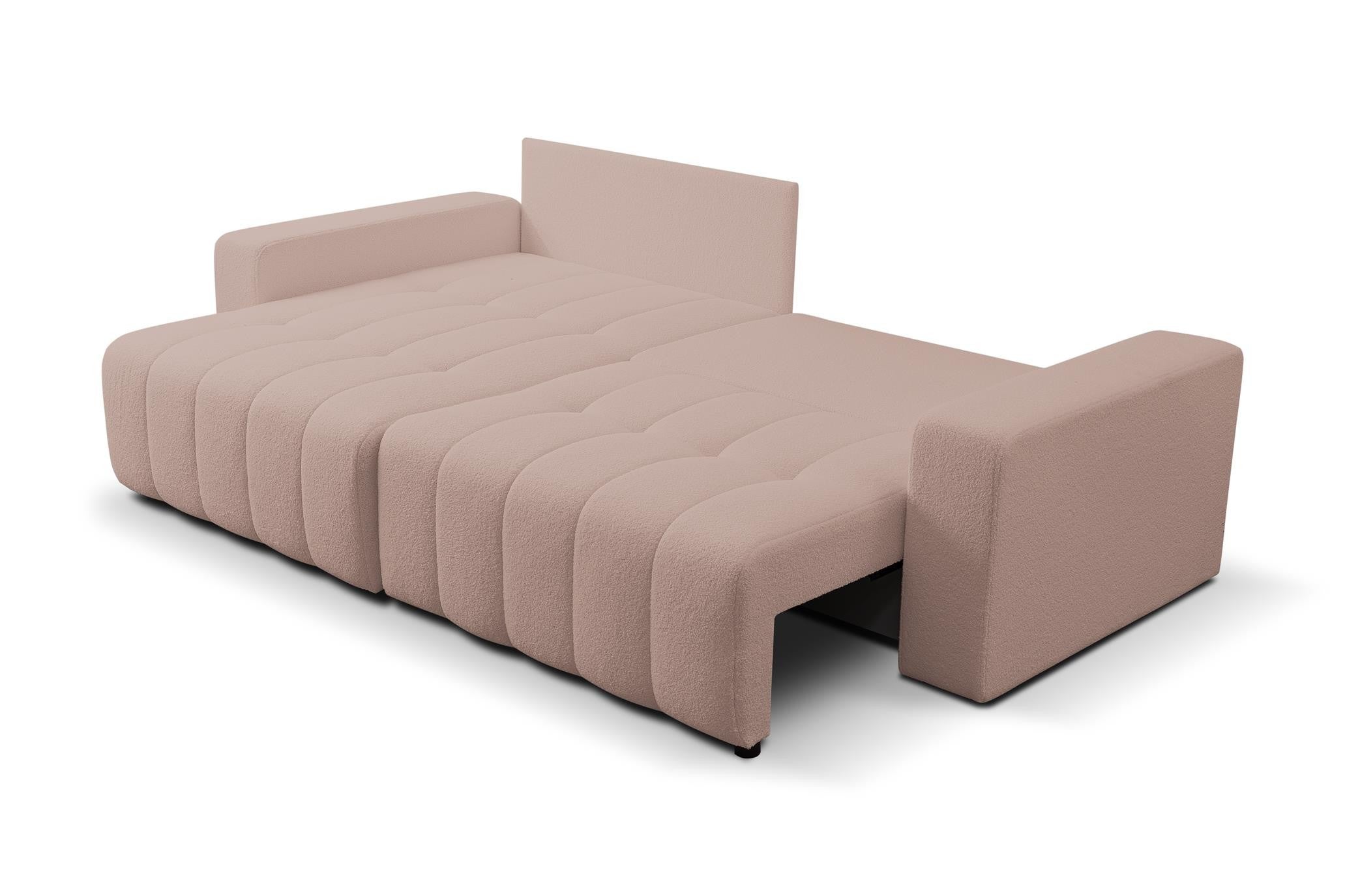 Efektowna rozkładana sofa narożna MASINA beżowa pikowana z pojemnikiem na pościel - 4