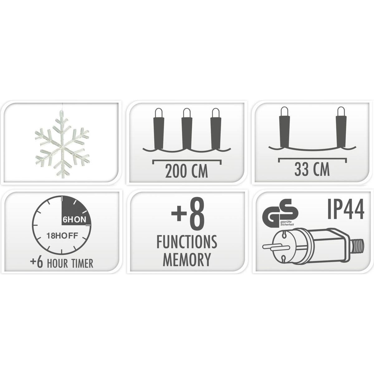 Lampki choinkowe kurtyna świetlna 200x 200 cm 408 Led płatki śniegu multikolor - 4