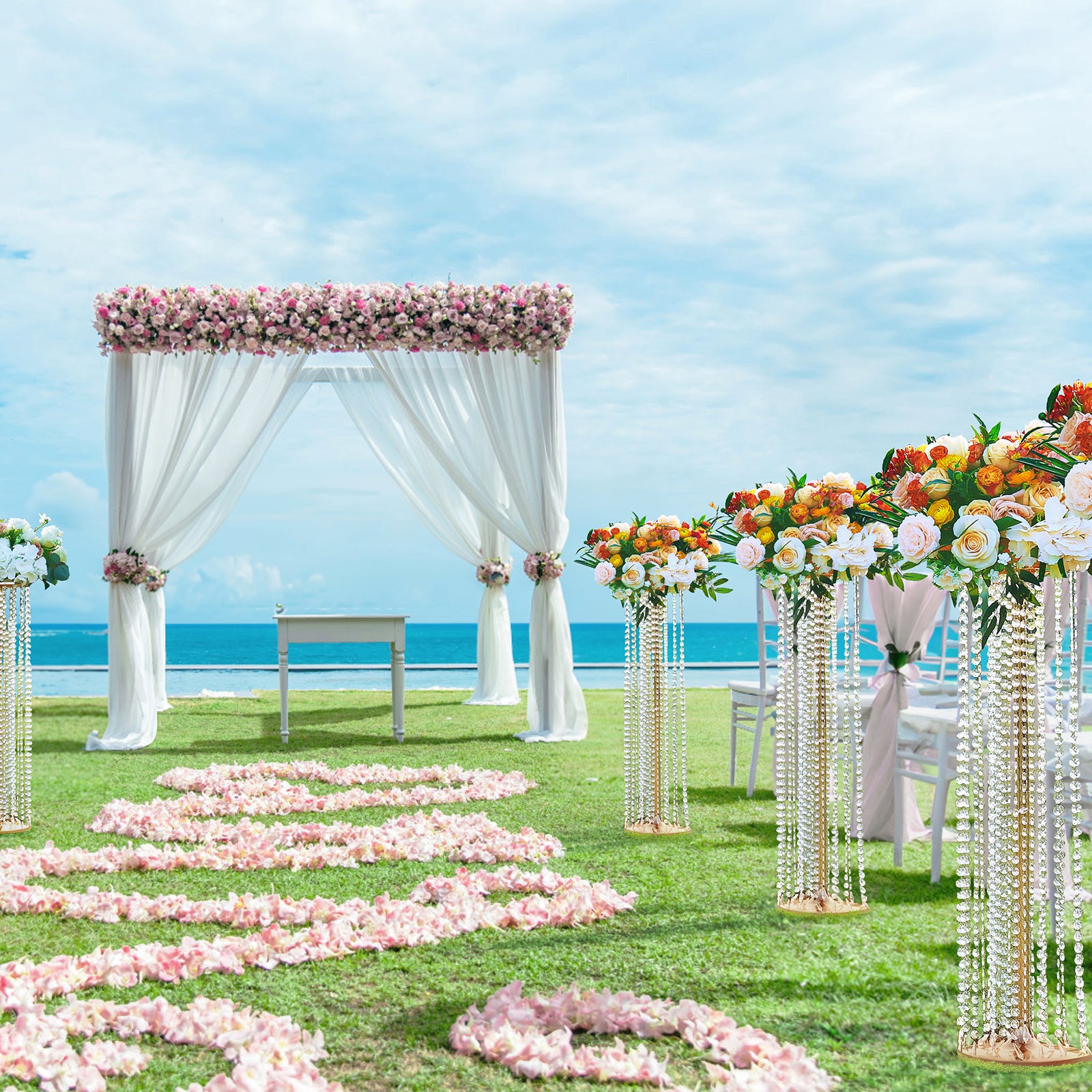10PCS Support Fleurs de Mariage VEVOR 90 cm Porte-fleurs en Cristal Centre de Table Mariage Luxueux Vase Métal Doré Présentoir Floral pour Réception - 8