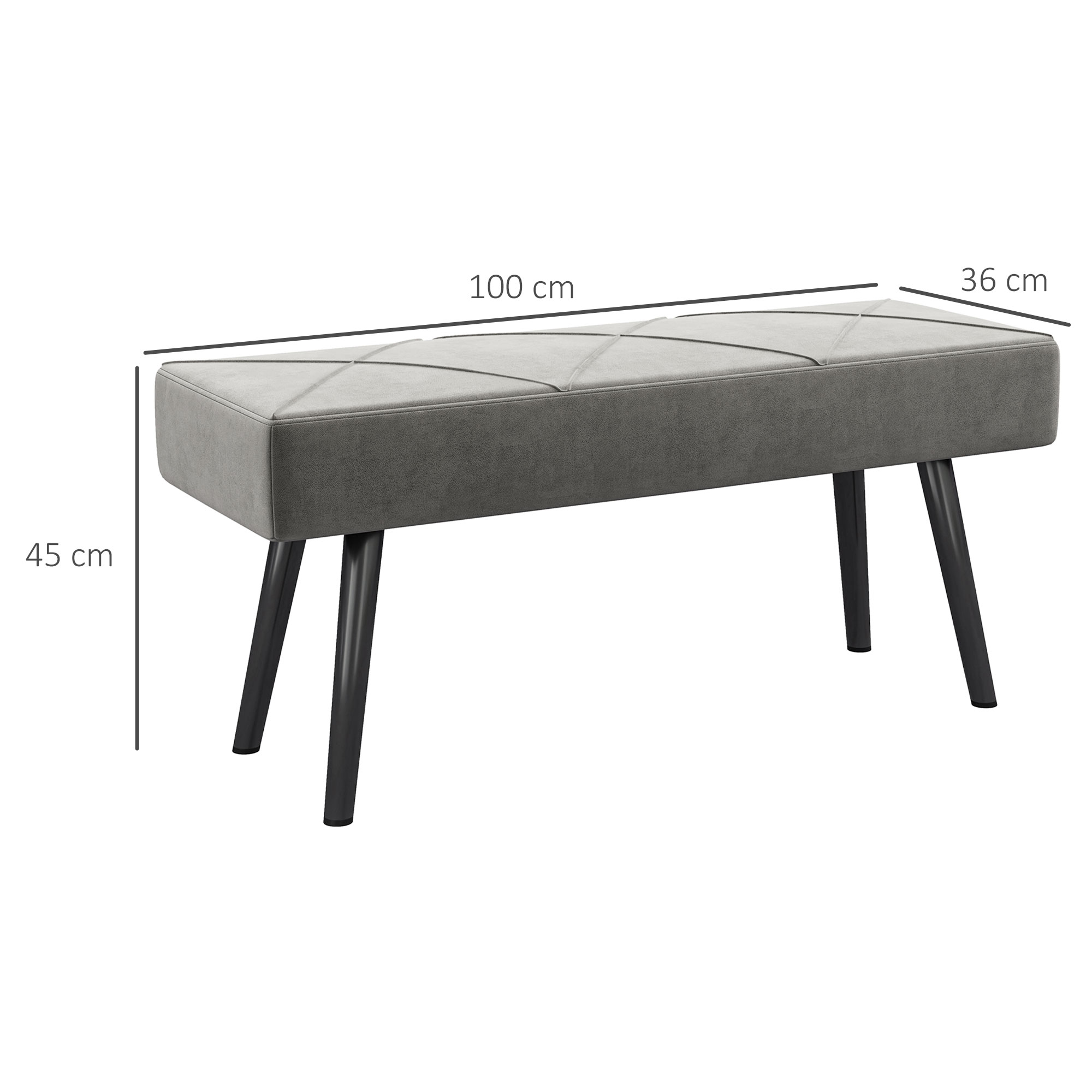 Banc bout de lit banquette banc en tissu velours cadre en acier - 100x36x45cm- gris - 5