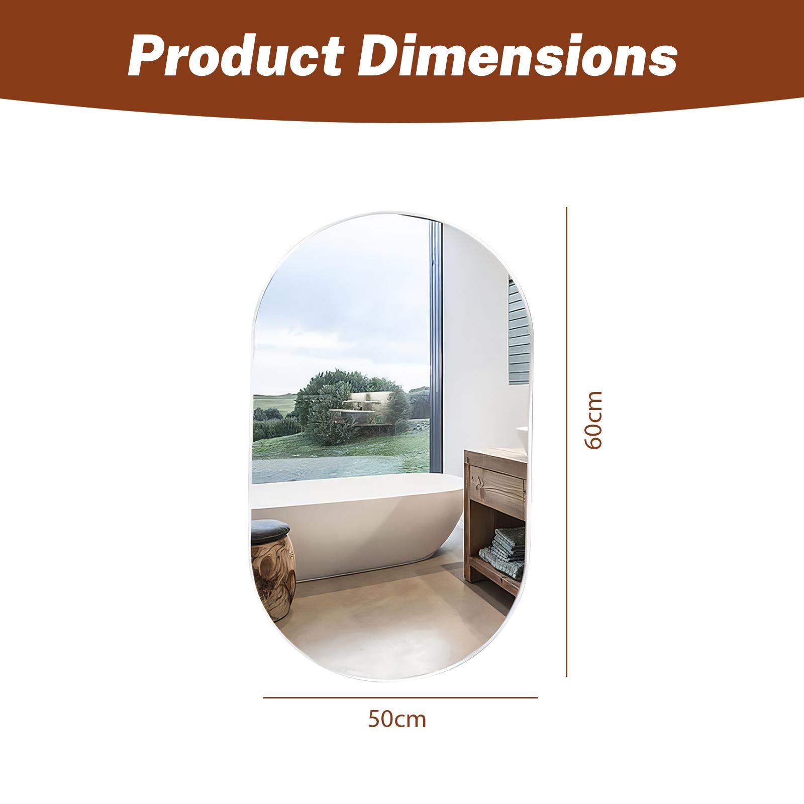 Specchio Ovale 50x60cm con Pellicola di Sicurezza, Vetro Alta Qualità, Riflesso Chiaro e Anti-Esplosione - 2