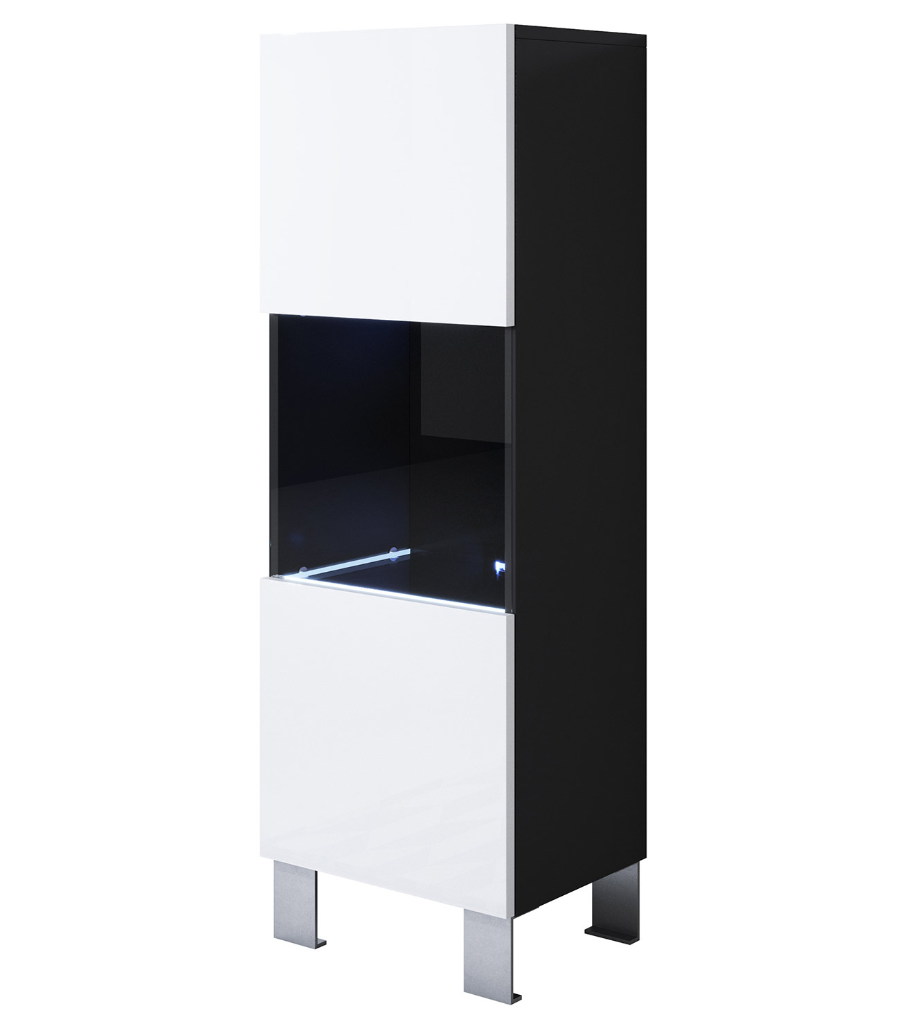Vitrine modèle Luke V3 (40x138cm) couleur noir et blanc avec pieds en