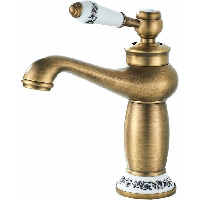 Torneira vintage para banheiro, torneira de lavatório com alça de cerâmica, torneira monocomando para lavatório, latão (versão curta)