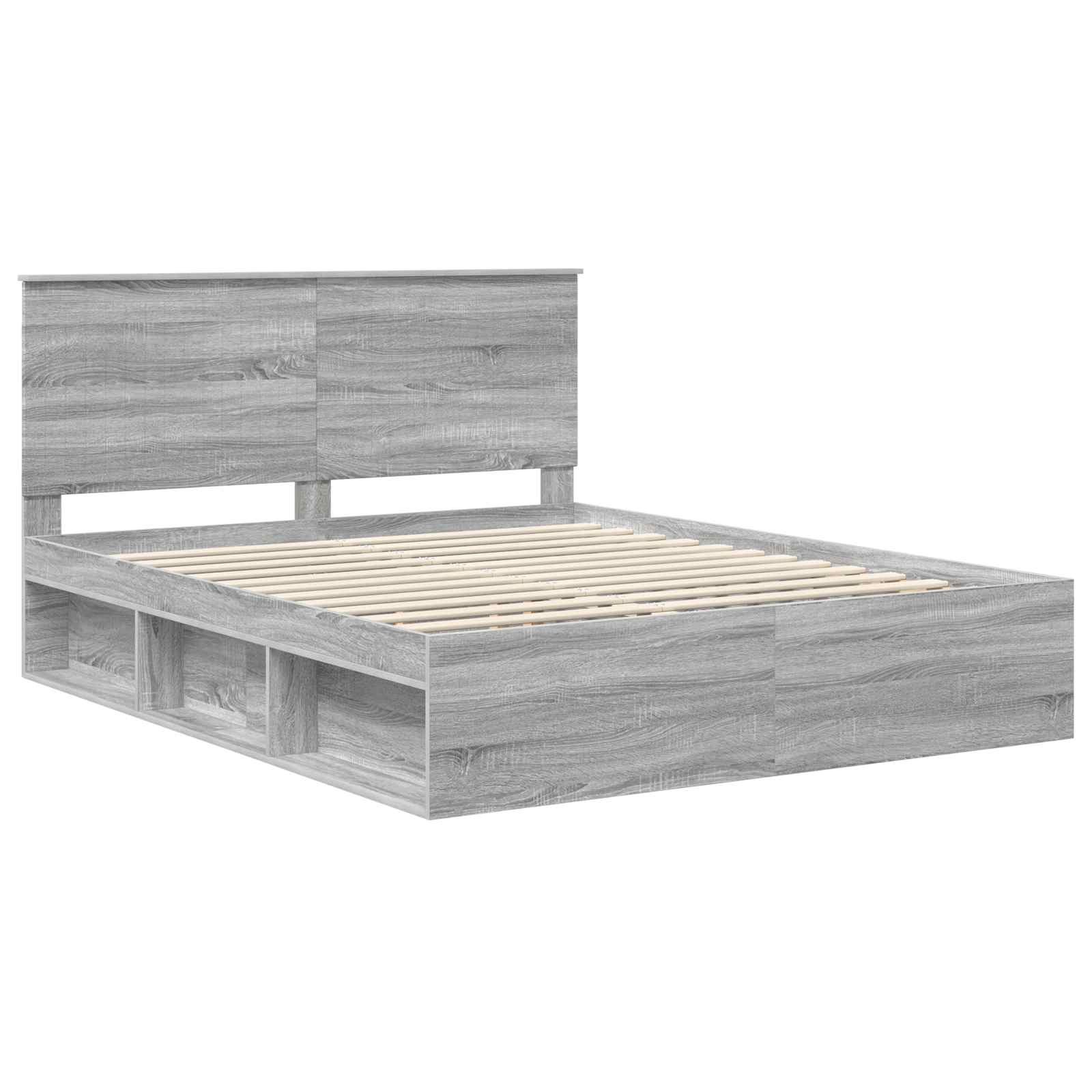 Cadre de lit gris 160 x 200 cm en bois de pin massif - 4