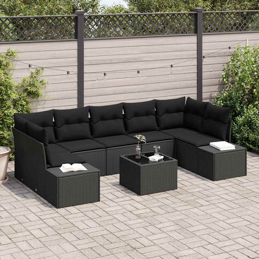 Zestaw Sof na Ogród z poduszką 8 pcs Czarny polirattan vidaXL