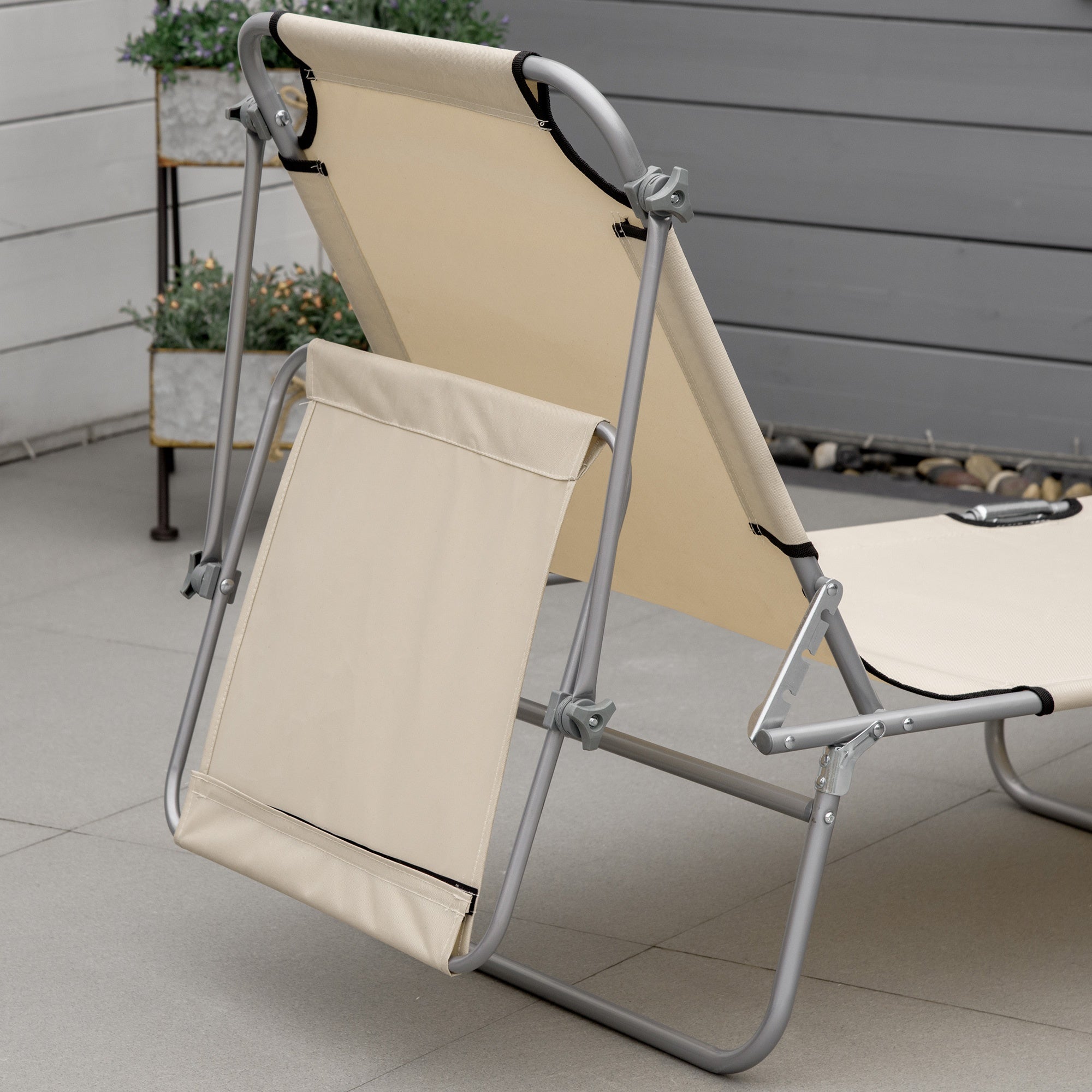 Chaise longue de jardin，Relax，Avec toit，Pliable ，187 x 58 x 36 cm，Beige - 8